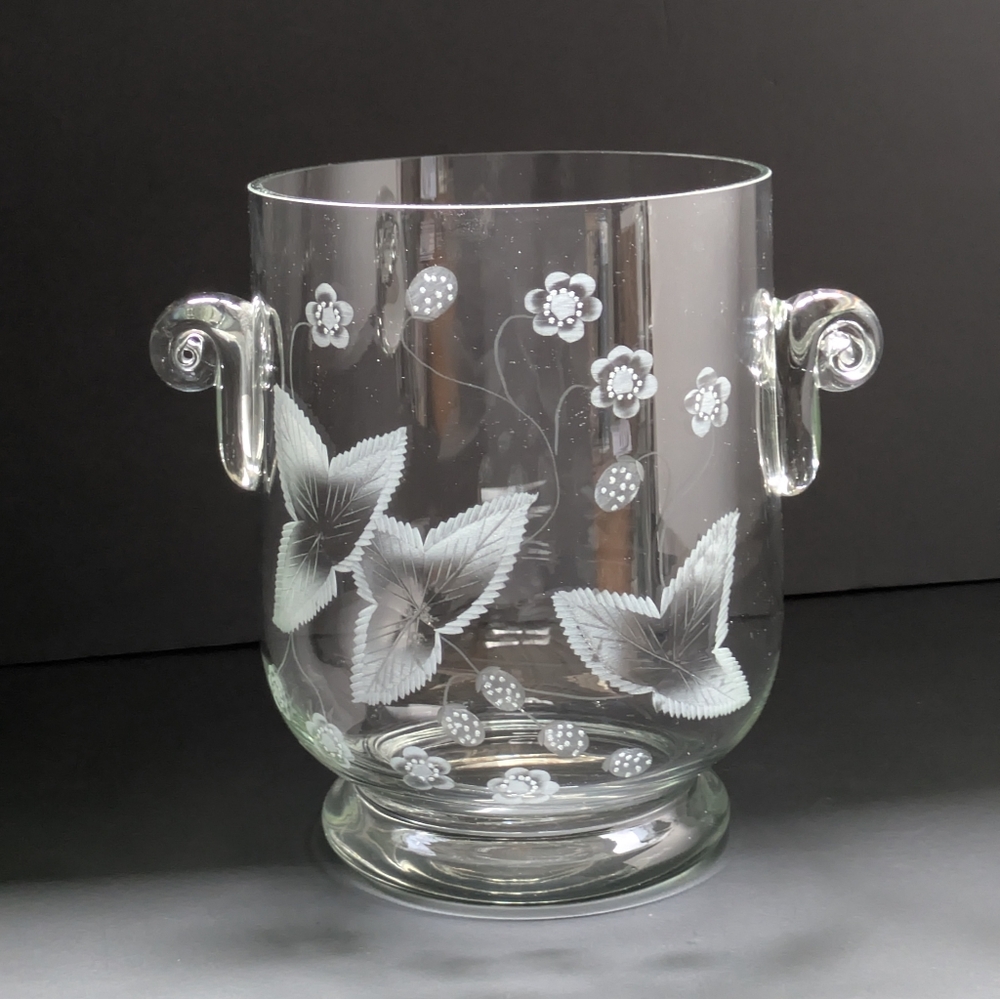Vintage Crystal Wine Cooler Ice Bucket Strawberry Leaf Cut Pattern
